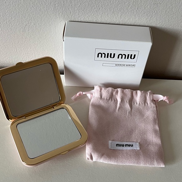 Pink with Gold Logo Miu Miu Makeup Mirror Double sided - Picture 4 of 4
